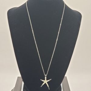 Silver Sparkly White Enamel Starfish Pendant Necklace